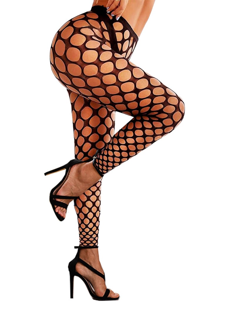 Buitifo Women Sexy Tights Fishnet Opening Leggings Stripe Pantihose Lingerie Pants (BlacKDADO,One Size) - Image 1