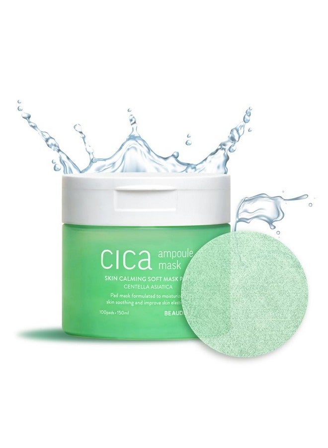 BEAUDIANI Cica Ampoule Mask 100Ea Skin Care Pad Korean Toner Pads Centella Asiatica Toner Pad Hydrating Toner Pad Facial Essentials Quick Calming Reduce Hot Flush Nutrition For Irritated Skin - Image 1