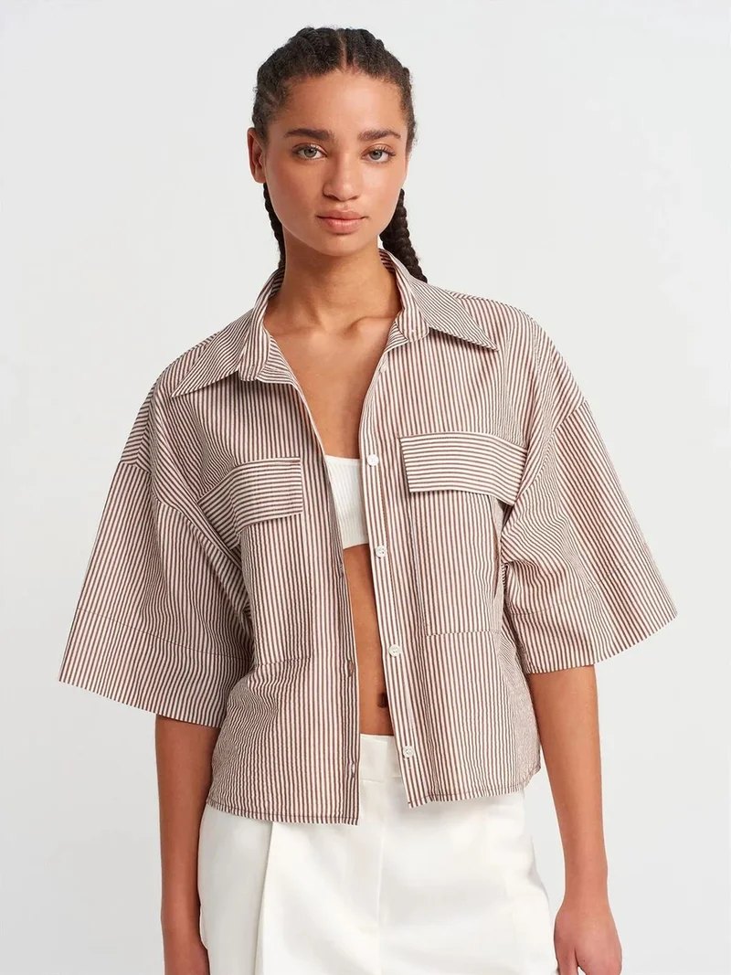 Dilvin Dilvin Oversized Crop Crepe Overshirt