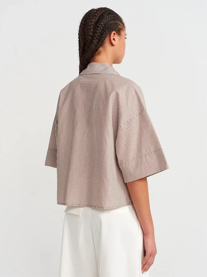 Dilvin Dilvin Oversized Crop Crepe Overshirt