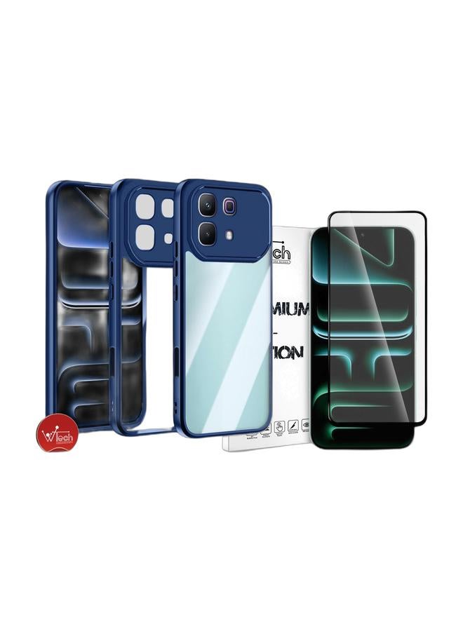 Wtech Infinix Note 60 5G 2026 Hybrid TPU Silicone with Raised Camera Slim Armour Case Cover (MCAPSA) - Clear/Navy Blue & Infinix Note 60 / Infinix Note 60 Pro 5G 2026 Premium E2E Series Full Glue Full Cover Tempered Glass Screen Protector (MSGECN) - Clear/Black Bundle - Image 1