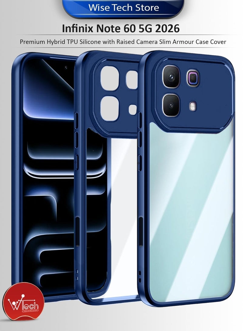 Wtech Infinix Note 60 5G 2026 Hybrid TPU Silicone with Raised Camera Slim Armour Case Cover (MCAPSA) - Clear/Navy Blue & Infinix Note 60 / Infinix Note 60 Pro 5G 2026 Premium E2E Series Full Glue Full Cover Tempered Glass Screen Protector (MSGECN) - Clear/Black Bundle - Image 2