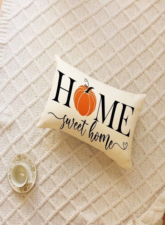 Ogiselestyle Home Sweet Home Pumpkin Fall Lumbar Throw Pillow Cover, 12 x 20 Inch Autumn Thanksgiving Farmhouse Harvest Cushion Case Decoration for Sofa Couch - Image 2