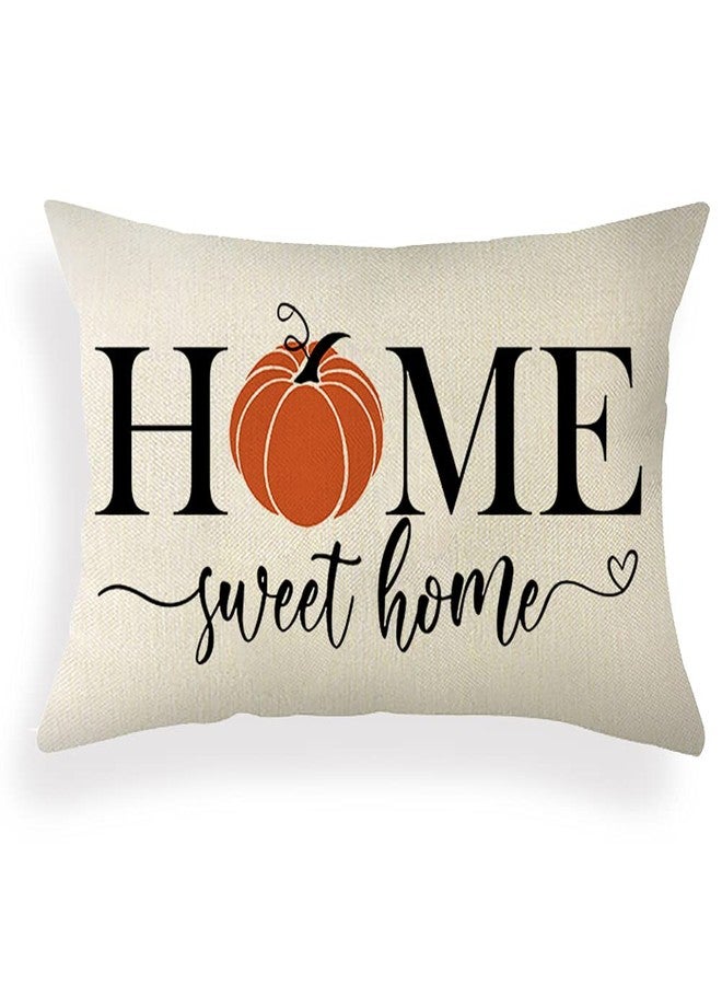 Ogiselestyle Home Sweet Home Pumpkin Fall Lumbar Throw Pillow Cover, 12 x 20 Inch Autumn Thanksgiving Farmhouse Harvest Cushion Case Decoration for Sofa Couch - Image 1