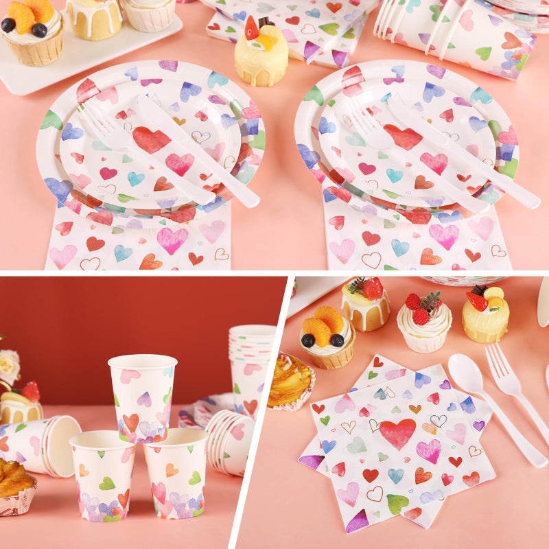 Gudvilla Birthday Plates and Napkins-168PCS Heart Plates Disposable Dinnerware Sets Birthday Party Supplies Serve 24,Birthday Day Decorations for Party Birthday Wedding-Valentines Day Plates - Image 5