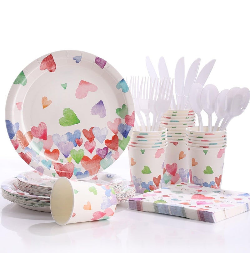 Gudvilla Birthday Plates and Napkins-168PCS Heart Plates Disposable Dinnerware Sets Birthday Party Supplies Serve 24,Birthday Day Decorations for Party Birthday Wedding-Valentines Day Plates - Image 1