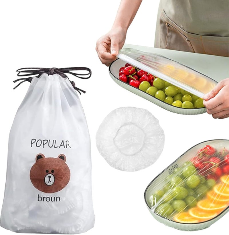 غلاف بلاستيكي من رايونغ مع شريط مطاطي، 100 قطعة، أغطية قابلة لإعادة الاستخدام للطعام، أكياس تخزين طازجة، أكياس مانعة للتسرب، غطاء طعام لتخزين الطعام