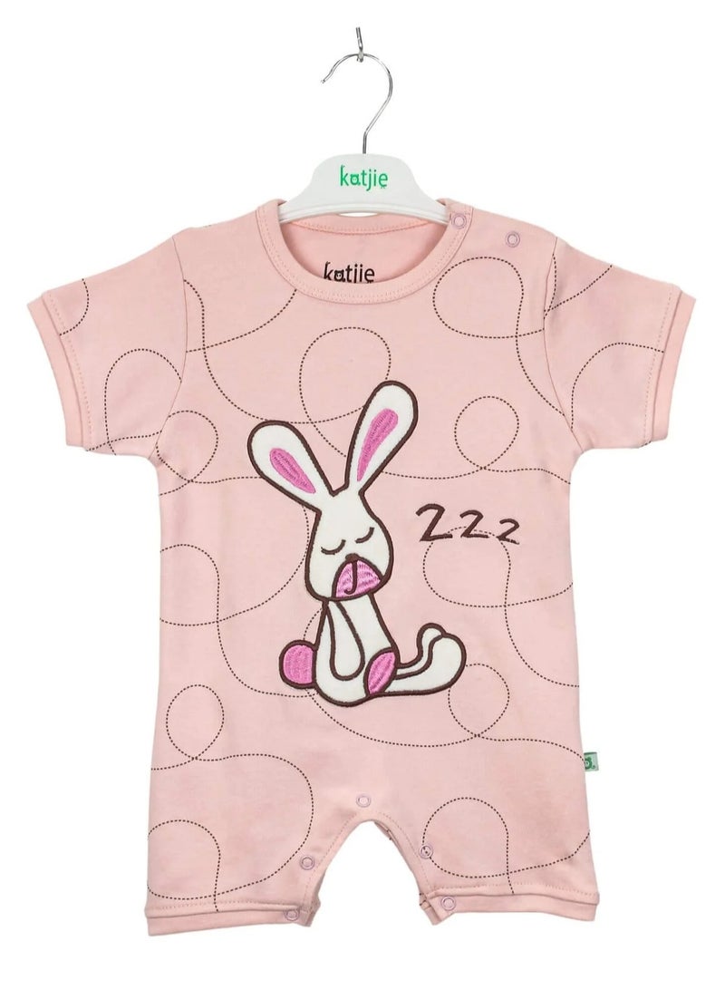Katjie Baby Girls Sleeping Bunny Printed Onesies With Snap Closure - Pink  - Image 1