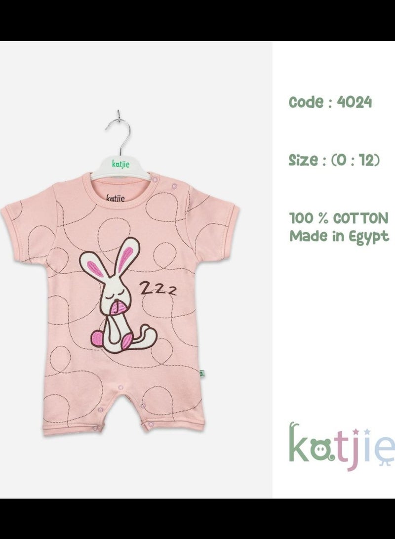 Katjie Baby Girls Sleeping Bunny Printed Onesies With Snap Closure - Pink  - Image 3