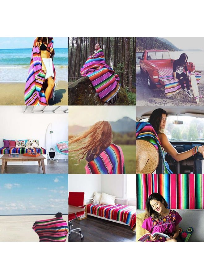 eccbox 84 X 59 Inch Large Mexican Serape Blanket with Assorted Bright Colors Mexican Tablecloth for Mexican Wedding Party Decorations - Image 4