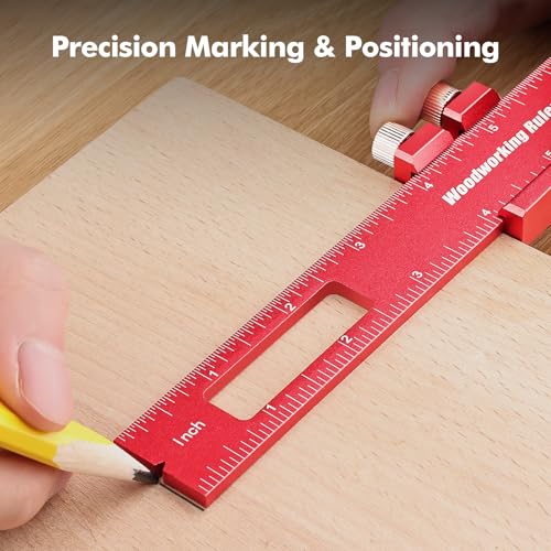 Draxzor 3PCS Woodworking Ruler Set, Precision Pocket Ruler with Adjustable Slide Stop, Aluminum Alloy Measuring Tool for Marking & Scribing, Metal T-Track Square Rulers, Inch and Metric (6", 8", 12") - Image 5