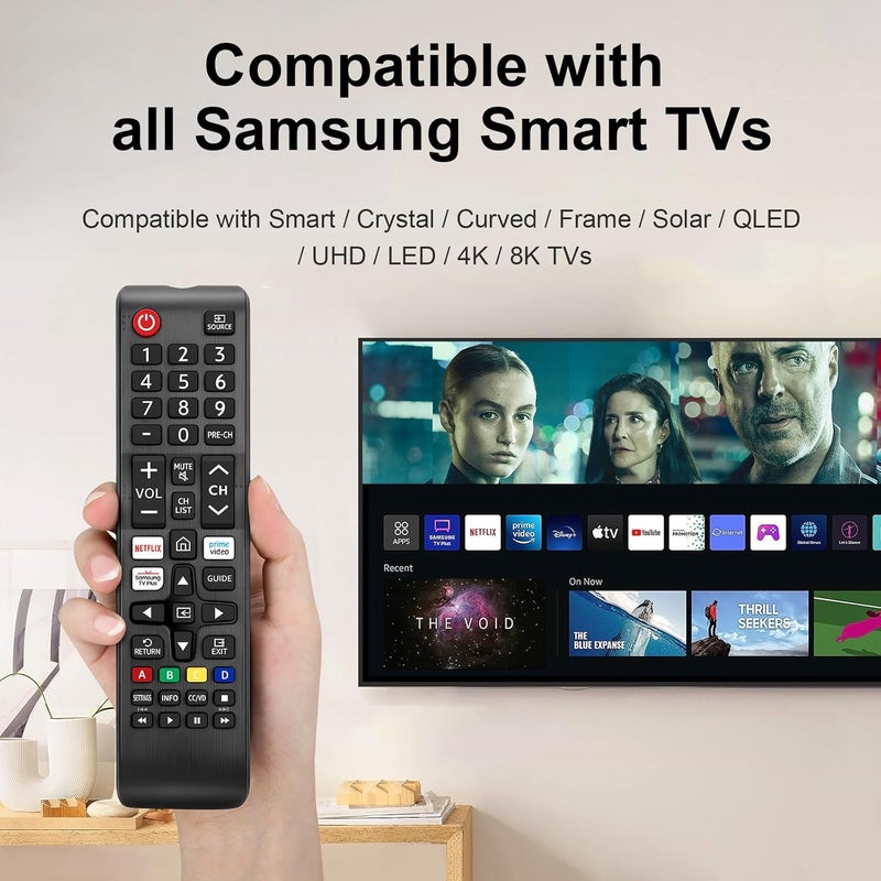جهاز تحكم عام من لتلفزيونات Samsung الذكية، بديل لأجهزة التحكم في تلفزيونات Samsung الذكية من نوع LCD، LED، مزودة بإطار منحني وخاصية الطاقة الشمسية (موديلات BN59-01315J، BN59-01199F). - Image 1