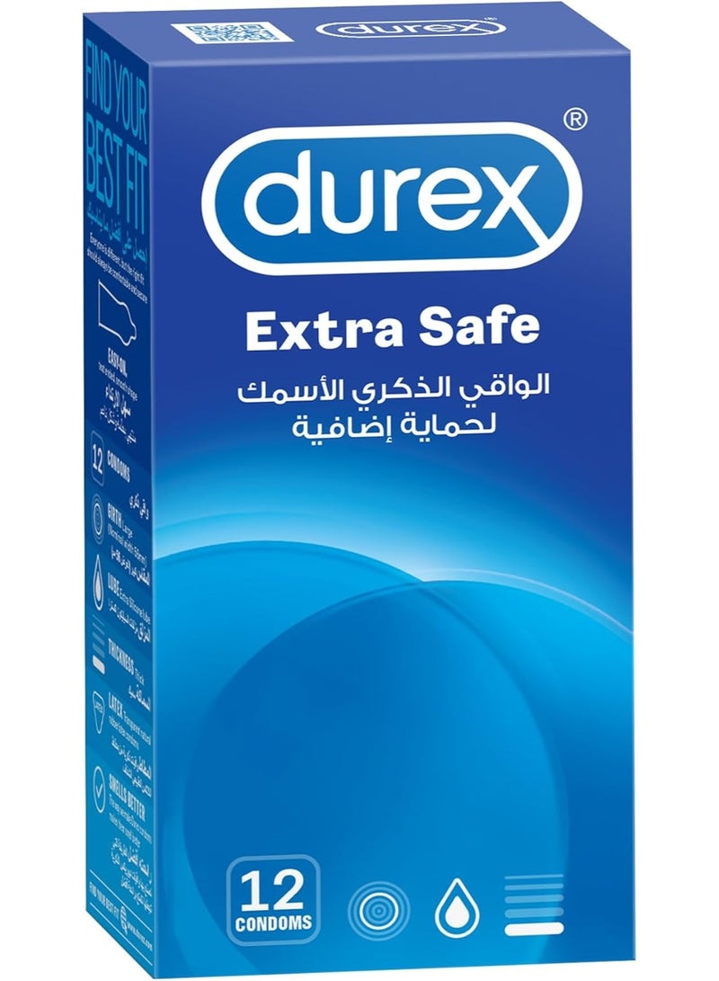 Extra Safe Extra Lubed Condoms For Men - 12 Pieces