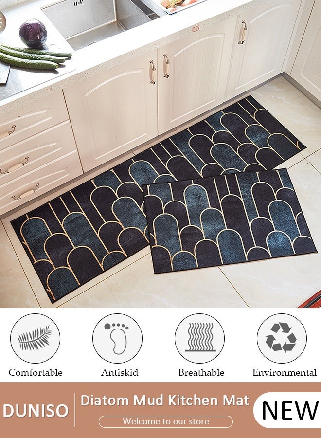 DUNISO 2PCS Non-Slip Kitchen Rugs and Mats, Anti-Fatigue Hallway Kitchen Runner Rug Set Backing Floor Mat for Kitchen Laundry Bathroom Office 40*60cm&40*120cm, Polyester, Rectangle - Image 1