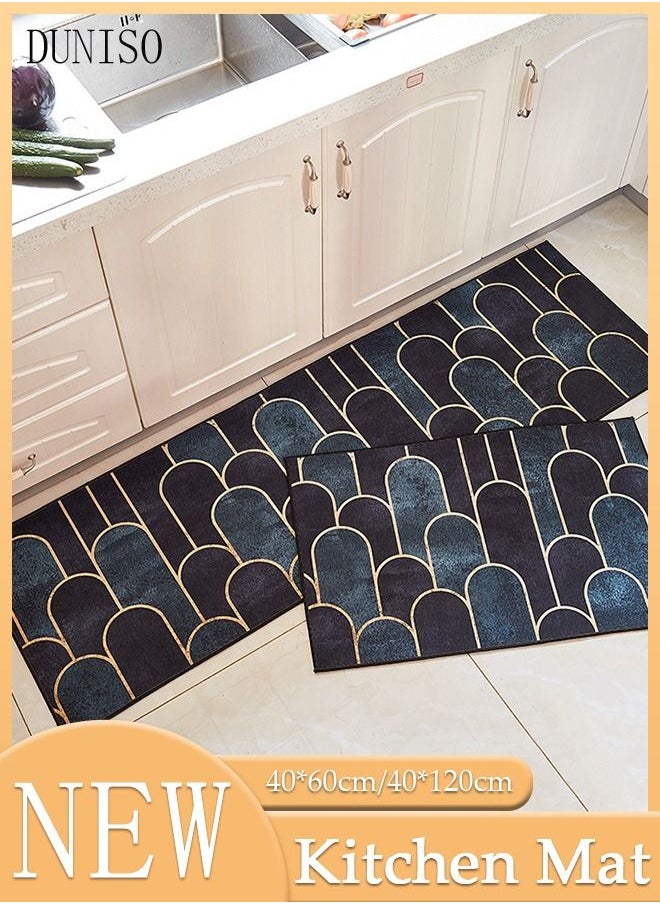 DUNISO 2PCS Non-Slip Kitchen Rugs and Mats, Anti-Fatigue Hallway Kitchen Runner Rug Set Backing Floor Mat for Kitchen Laundry Bathroom Office 40*60cm&40*120cm, Polyester, Rectangle  - Image 1