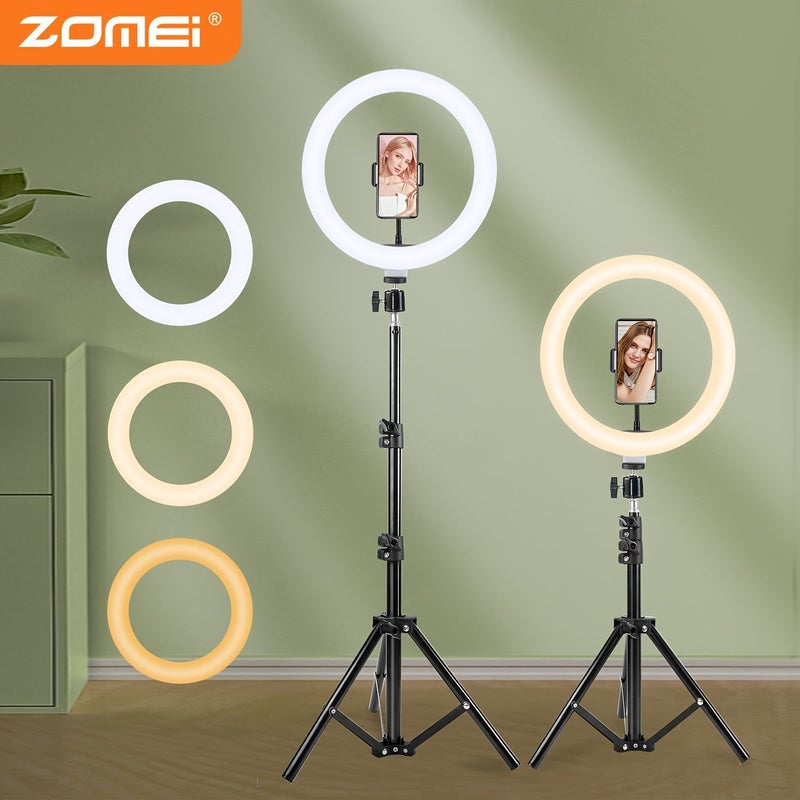ZOMEI 12 Inch LED Selfie Ring Light Black Adjustable Tri Color Tripod Phone Holder - Image 2