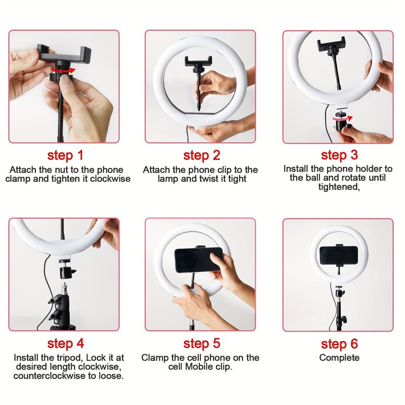 ZOMEI 12 Inch LED Selfie Ring Light Black Adjustable Tri Color Tripod Phone Holder - Image 5