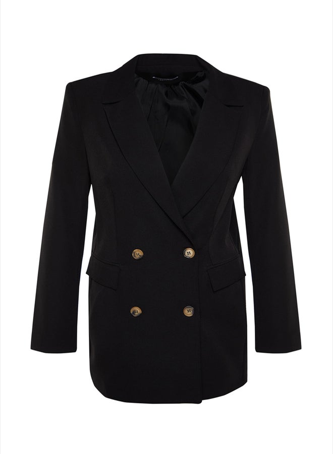 trendyol Black Oversize Lined Buttoned Woven Blazer Jacket - Image 5