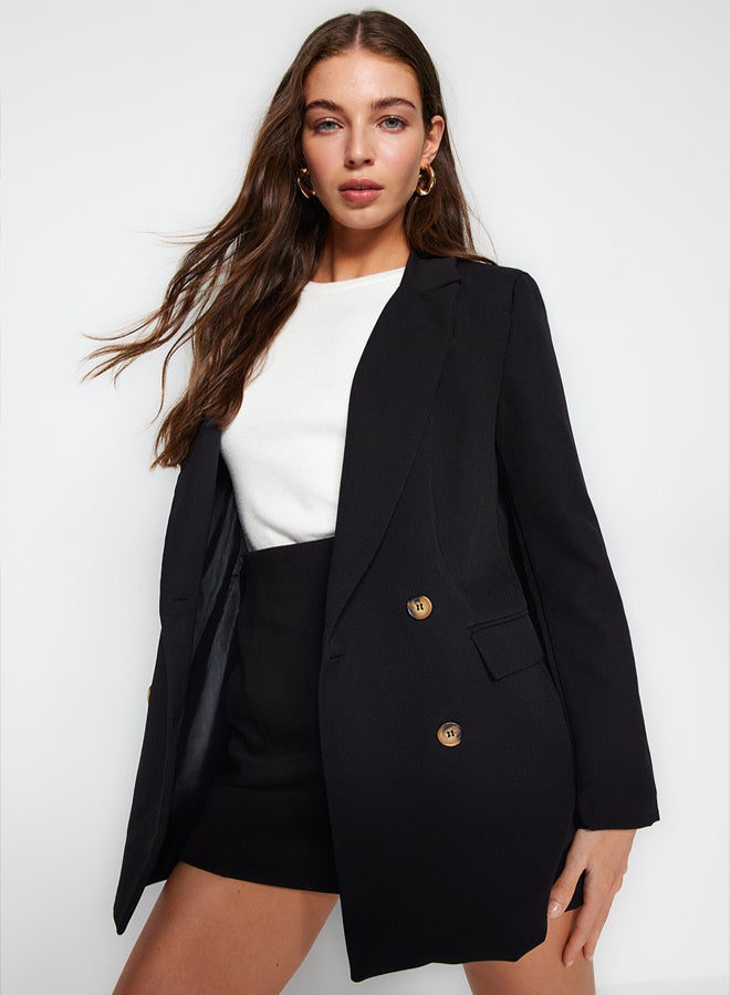 trendyol Black Oversize Lined Buttoned Woven Blazer Jacket - Image 1