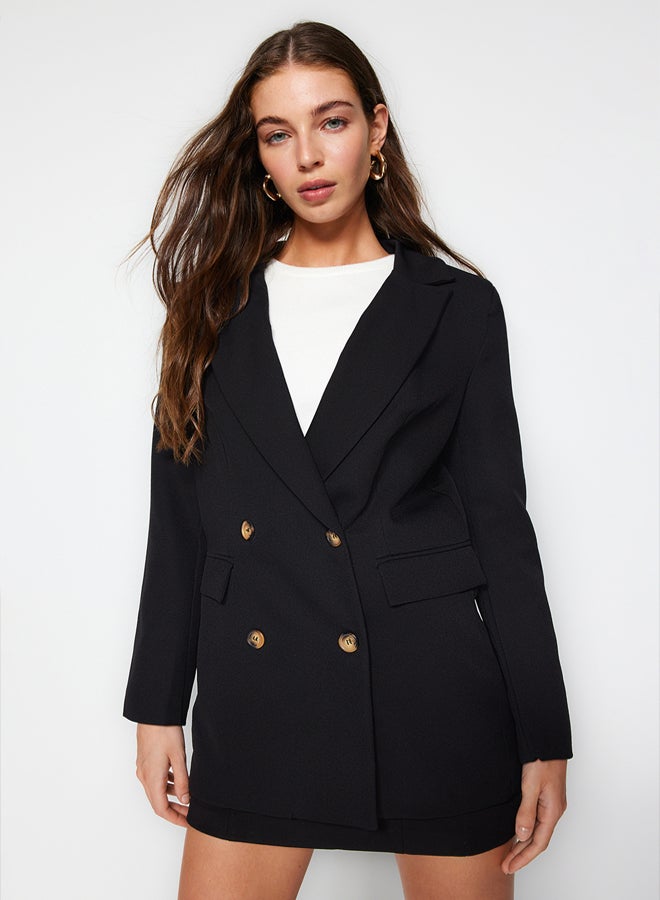 trendyol Black Oversize Lined Buttoned Woven Blazer Jacket - Image 3