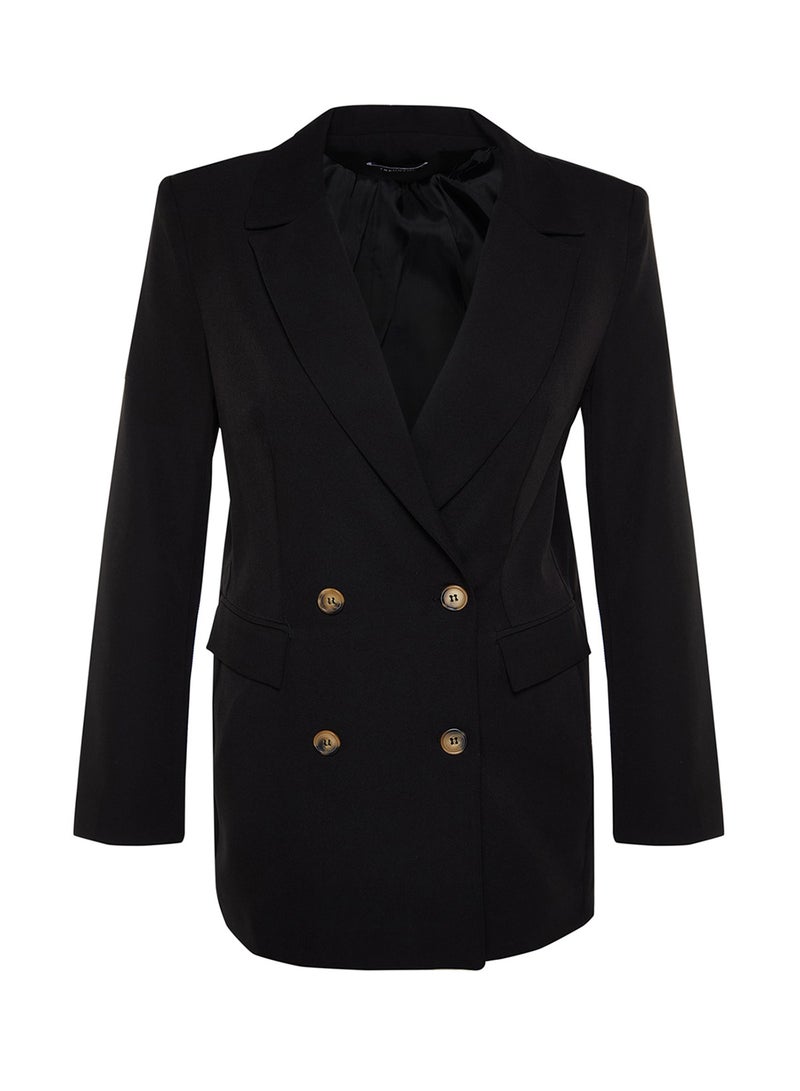 trendyol Black Oversize Lined Buttoned Woven Blazer Jacket - Image 5