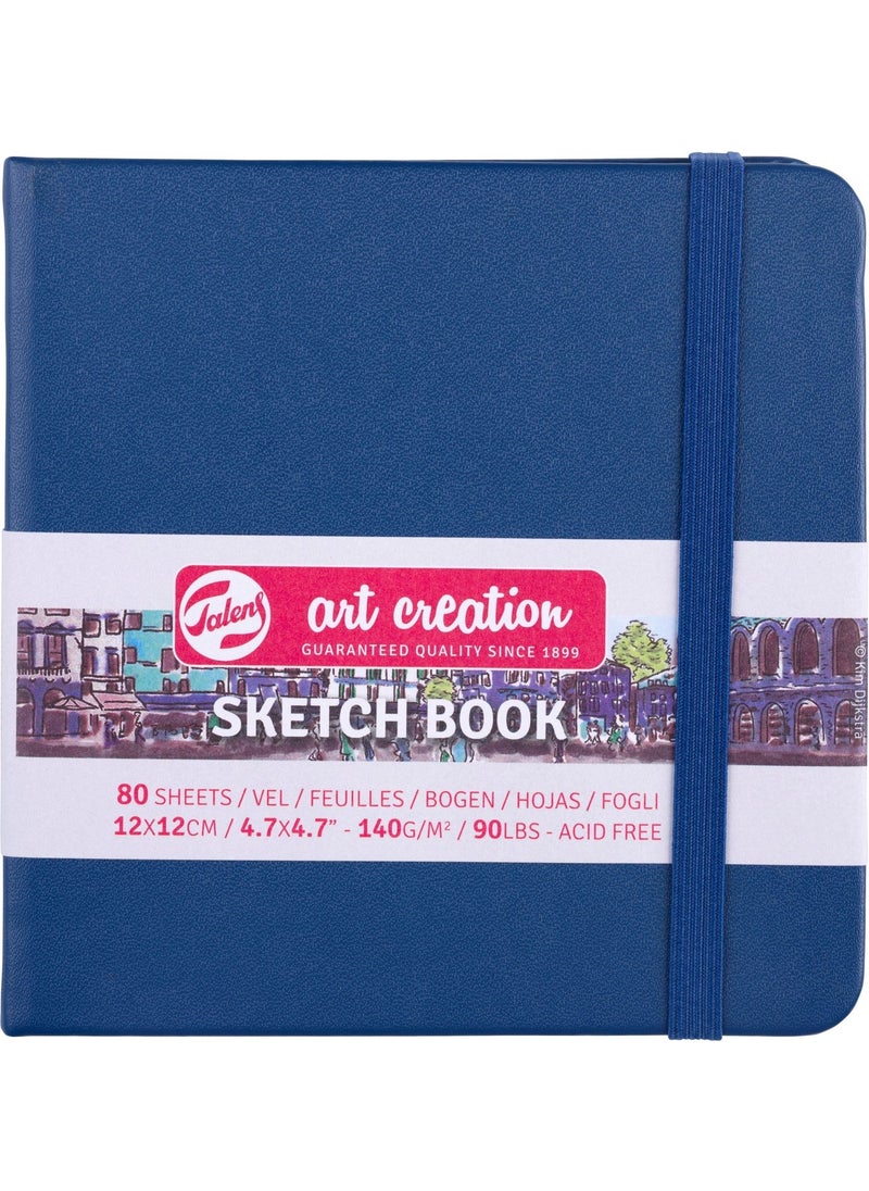 Talens Sketchbook Hard Cover Sketch Drawing Book 12 x 12 cm 140 gr 80 Yp Navy Blue  - Image 1