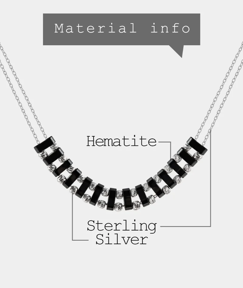 Minza  Minza " Asenath " Pure 925 Sterling Silver, Hematite Stone, Handmade Necklace for Women, Pendant and Chain Necklace, 2.500 grams of Silver, Jewelry for Casual & Special Occasion for Women | Best Price UAE