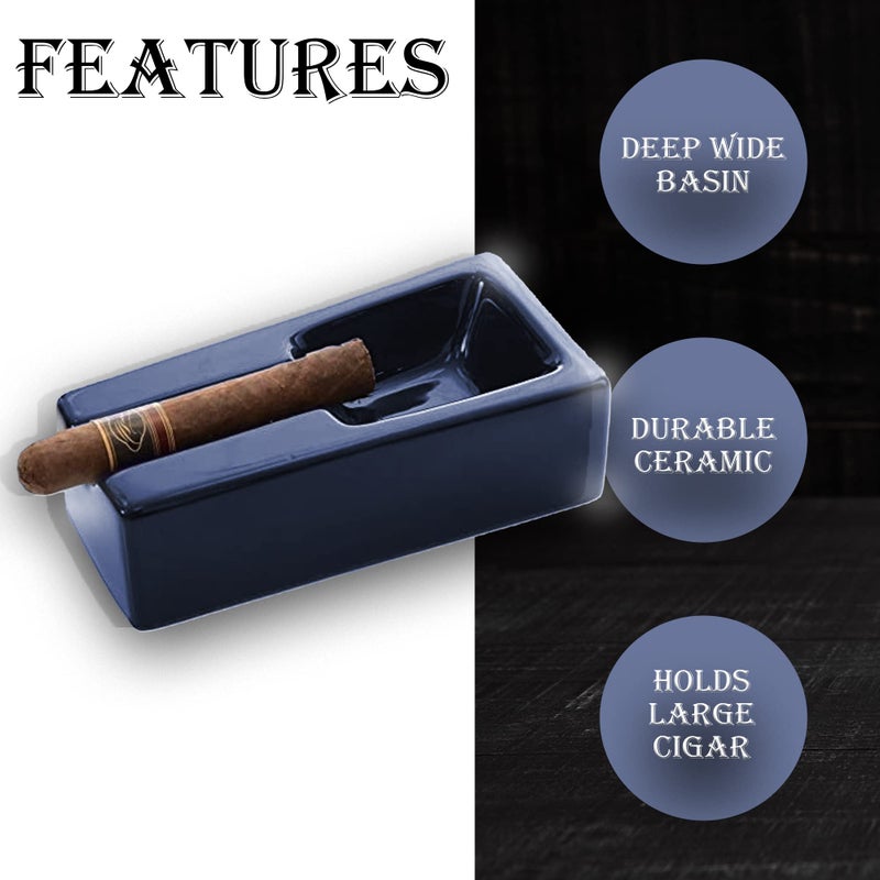 Mantello Cigars Mantello Cigar Ashtray- Cobalt Blue Ceramic Cigar Ashtray for Patio/Outdoor Use - Image 3