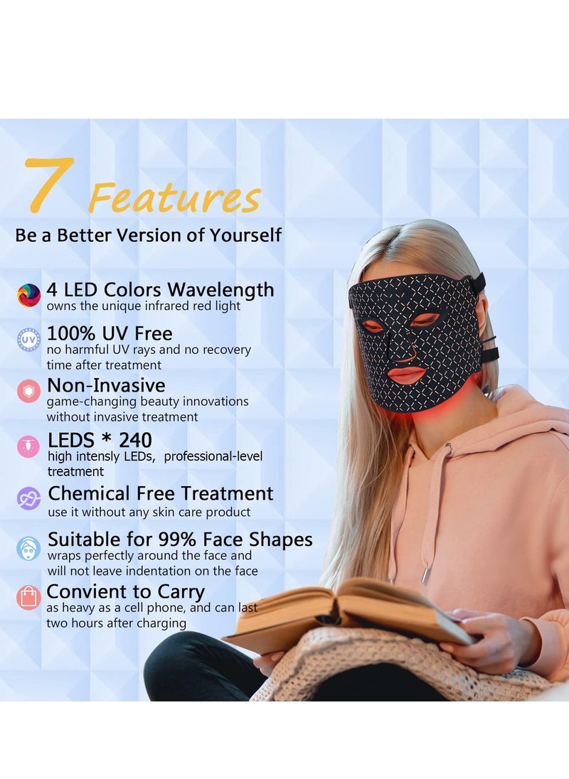 Excefore - LED Light Therapy Mask, Flexible Silicone 4 Colors Lights Wavelengths for Smooths Full Face Fine Lines and Wrinkles, Firms Skin, Prevents Acne Flare-Ups, Reduces Redness Irritation - Image 1