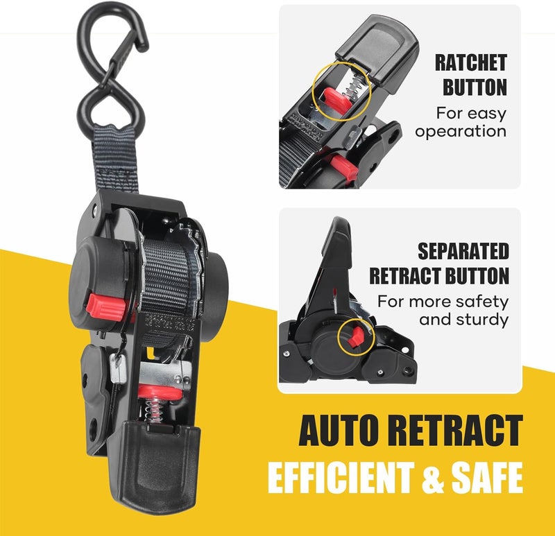 Ayaport Retractable Ratchet Straps 1 inch x 6ft - 1410lbs Break Strength Tie Down Straps for Boat, Jet Ski, Motorcycles, ATV - Image 2