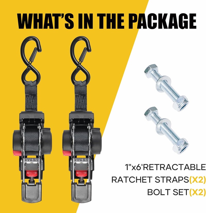 Ayaport Retractable Ratchet Straps 1 inch x 6ft - 1410lbs Break Strength Tie Down Straps for Boat, Jet Ski, Motorcycles, ATV - Image 5