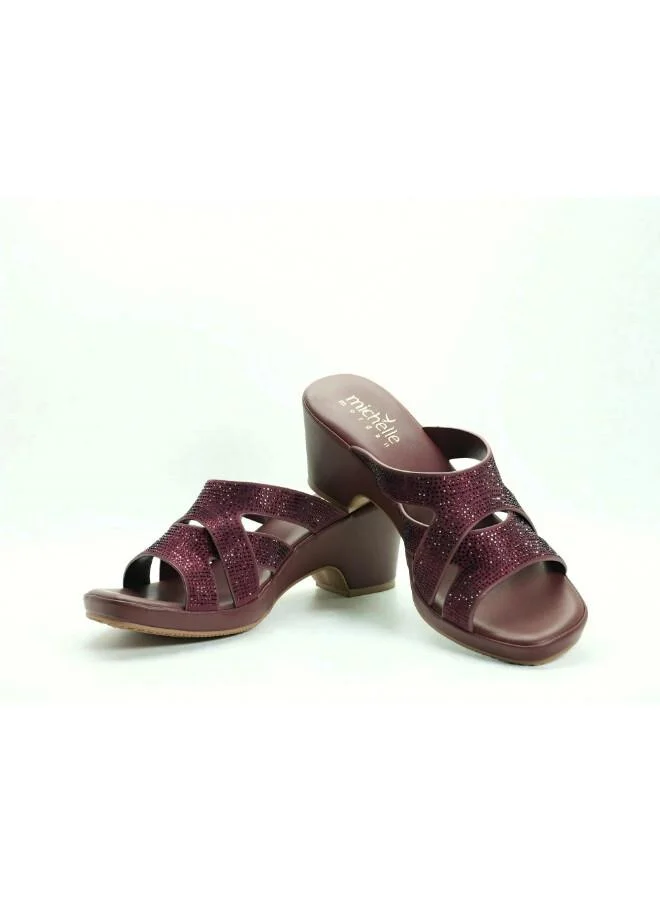 Michelle Morgan Bordo 092-3072 Michelle Morgan Women's Embellished Multi-Strap Block Heel Sandals 514RJ21G Bordo for Women | Best Price UAE