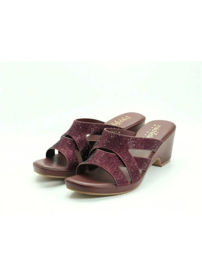 092-3072 Michelle Morgan Women's Embellished Multi-Strap Block Heel Sandals 514RJ21G Bordo