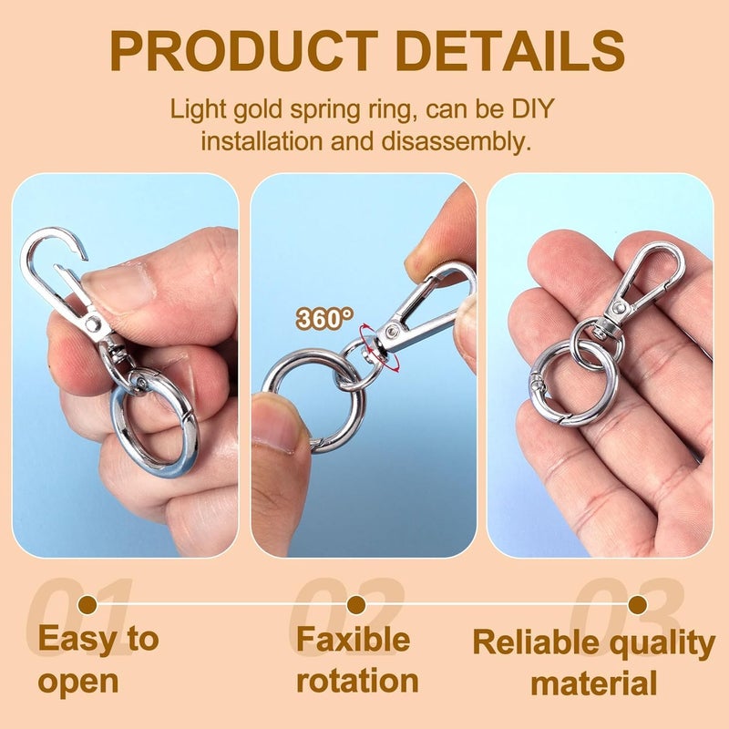 Double Opening Swivel Snap Hook Key Chain Clip Hooks Lobster Clasp Spring Clip Snap Hook with Ring for Keys Lanyards Jewelry DIY (SILVER) - Image 3