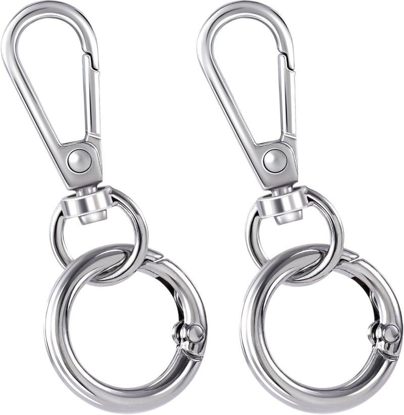 Double Opening Swivel Snap Hook Key Chain Clip Hooks Lobster Clasp Spring Clip Snap Hook with Ring for Keys Lanyards Jewelry DIY (SILVER) - Image 1
