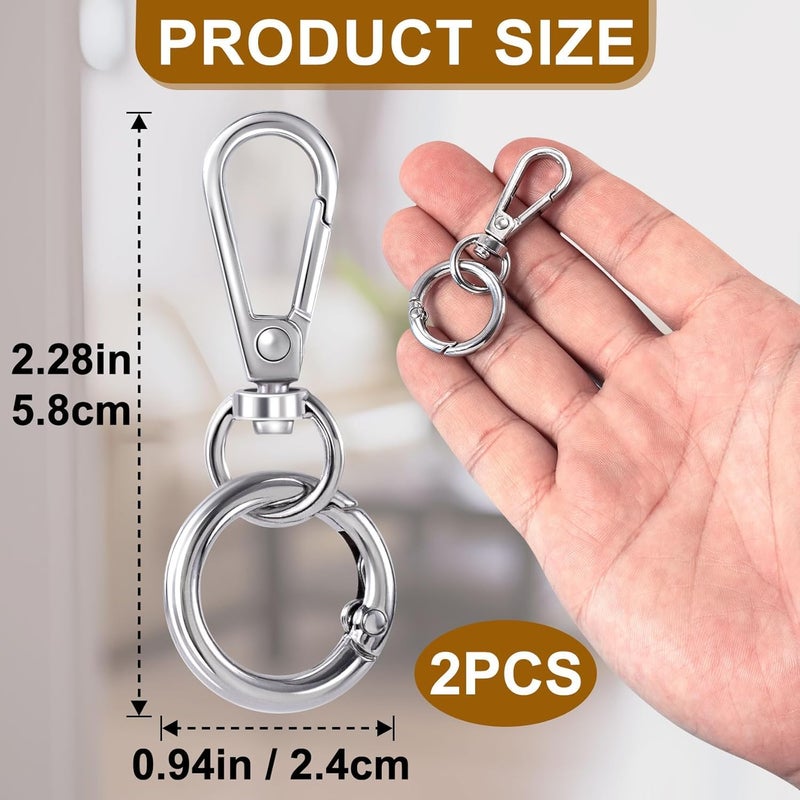 Double Opening Swivel Snap Hook Key Chain Clip Hooks Lobster Clasp Spring Clip Snap Hook with Ring for Keys Lanyards Jewelry DIY (SILVER) - Image 2