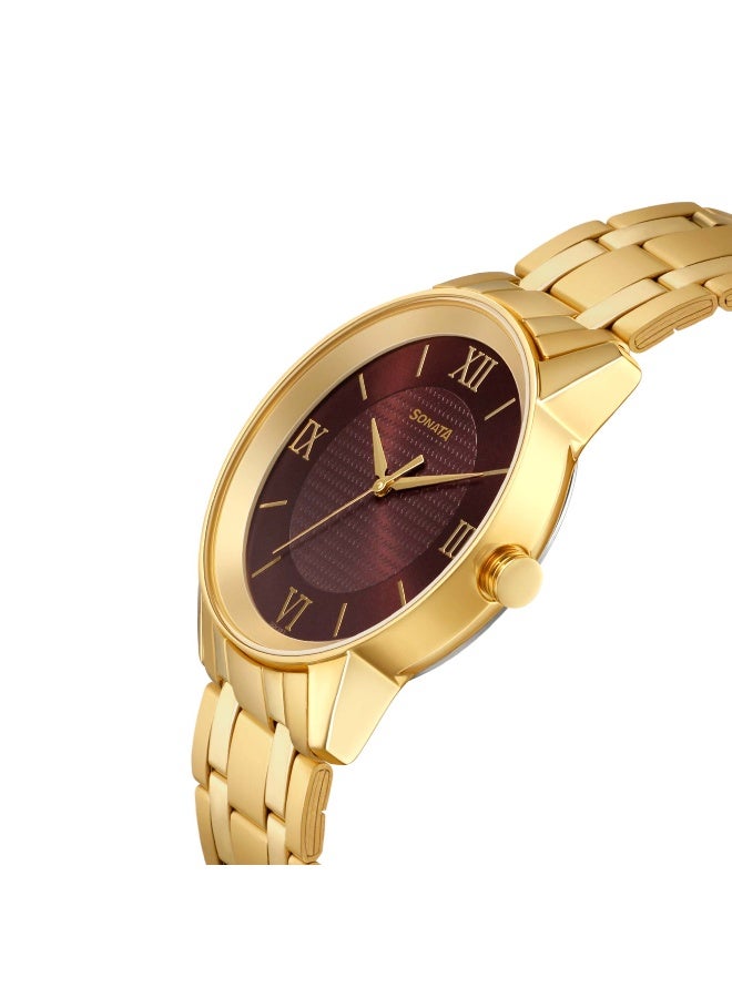 سوناتا Quartz Analog Brown Dial Stainless Steel Strap Watch for Men - Image 3