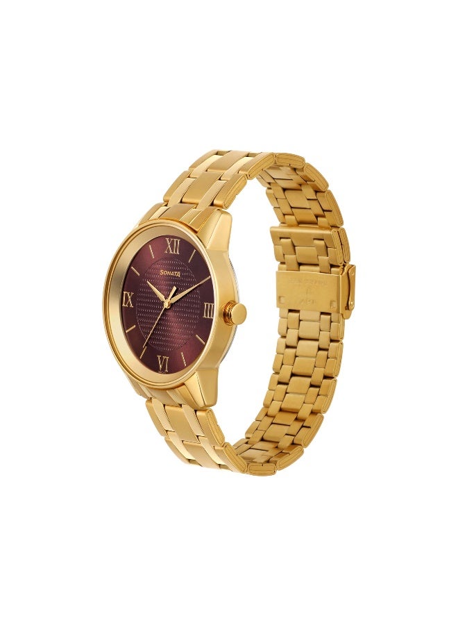 سوناتا Quartz Analog Brown Dial Stainless Steel Strap Watch for Men - Image 2