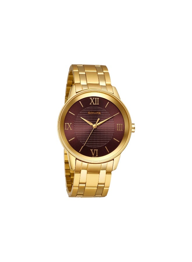 سوناتا Quartz Analog Brown Dial Stainless Steel Strap Watch for Men - Image 1