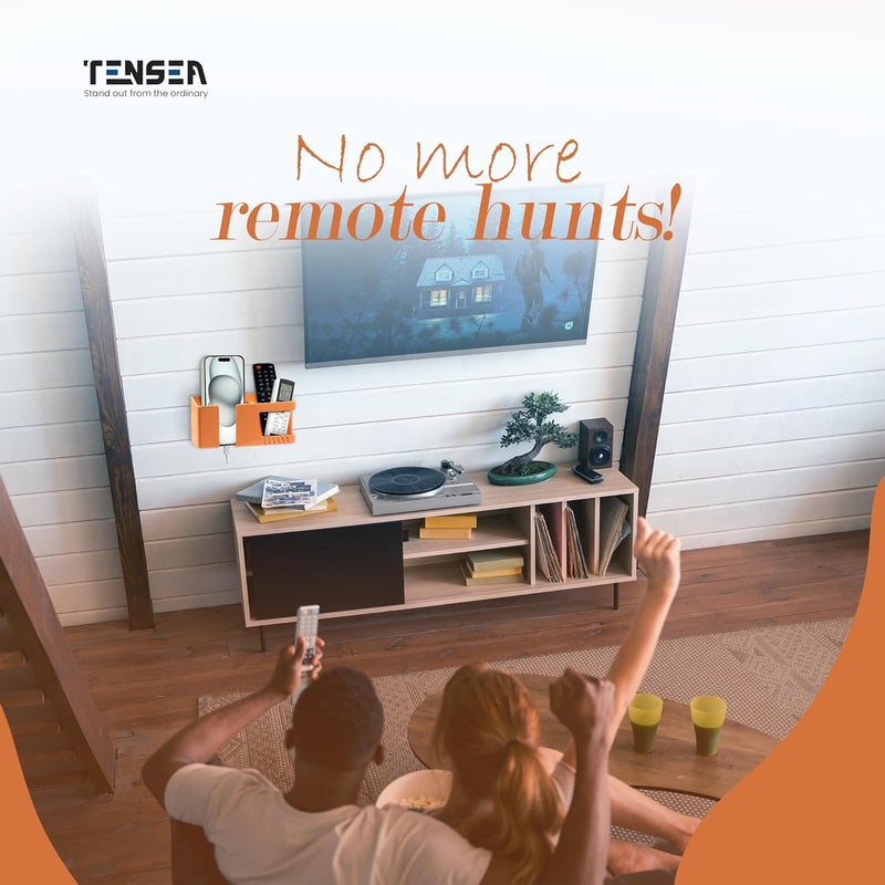 Tensea حامل موبايل متعدد الوظائف مثبت على الحائط من أكريلونيتريل بوتادين ستايرين مع تخزين جهاز التحكم عن بعد، حامل المفاتيح ومنظم الأقلام ذاتي اللصق، ملحقات موفرة للمساحة لكل غرفة (أبيض) - Image 2