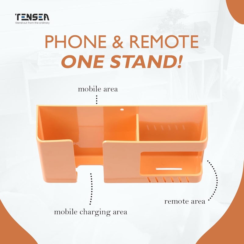 Tensea حامل موبايل متعدد الوظائف مثبت على الحائط من أكريلونيتريل بوتادين ستايرين مع تخزين جهاز التحكم عن بعد، حامل المفاتيح ومنظم الأقلام ذاتي اللصق، ملحقات موفرة للمساحة لكل غرفة (أبيض) - Image 4