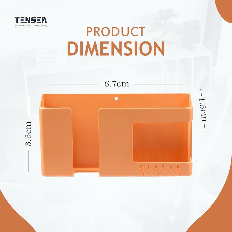 Tensea حامل موبايل متعدد الوظائف مثبت على الحائط من أكريلونيتريل بوتادين ستايرين مع تخزين جهاز التحكم عن بعد، حامل المفاتيح ومنظم الأقلام ذاتي اللصق، ملحقات موفرة للمساحة لكل غرفة (أبيض) - Image 5