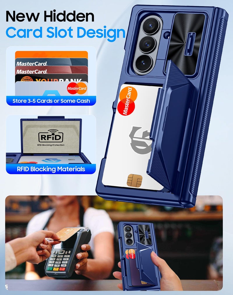 BSNRM for Samsung Galaxy Z Fold 7 Case with Card Holder RFID Blocking, Built in Slide Lens Cover & Hinge Protection & Screen Protector, Shockproof Wallet Case for Z Fold 7 (Sapphire Blue) - Image 3