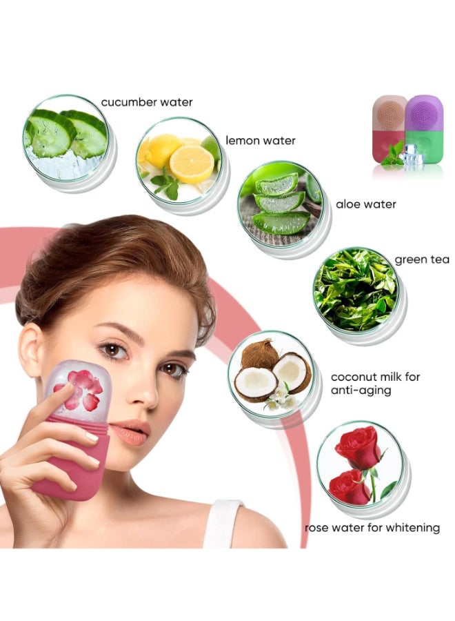 general 2 Pack of Ice Mold for Face, Facial Ice Mold with Cleaning Message Brush,Face Icer Holders for Skin Care Silicone Ice Roller Summer Gift(Pink and Yellow) - Image 5