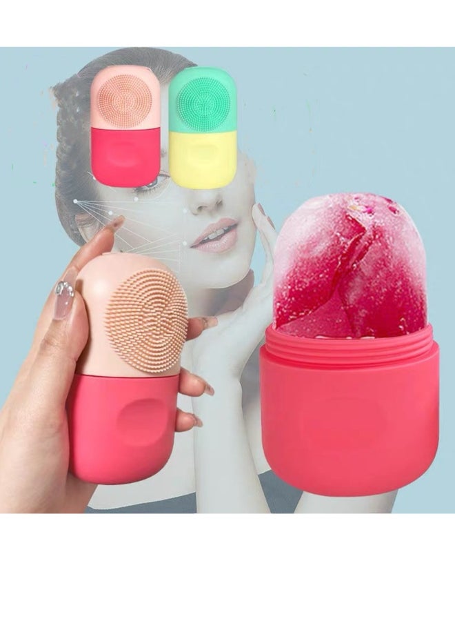 general 2 Pack of Ice Mold for Face, Facial Ice Mold with Cleaning Message Brush,Face Icer Holders for Skin Care Silicone Ice Roller Summer Gift(Pink and Yellow) - Image 2