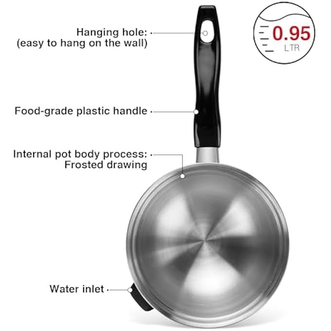 فيسمان قدر صلصة 095L مزدوج الجدار من الفولاذ المقاوم للصدأ، قدر صلصة باين ماري 16 سم، مصقول مثل المرآة، قاعدة حثية من الفولاذ المقاوم للصدأ 1810 304، مناسب لجميع مواقد الطهي، مقبض من الباكليت - Image 5