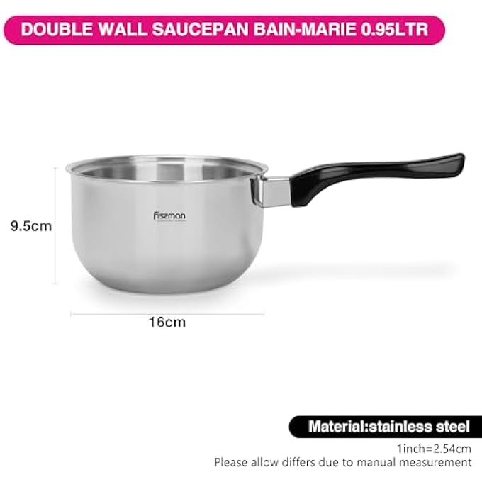فيسمان قدر صلصة 095L مزدوج الجدار من الفولاذ المقاوم للصدأ، قدر صلصة باين ماري 16 سم، مصقول مثل المرآة، قاعدة حثية من الفولاذ المقاوم للصدأ 1810 304، مناسب لجميع مواقد الطهي، مقبض من الباكليت - Image 4