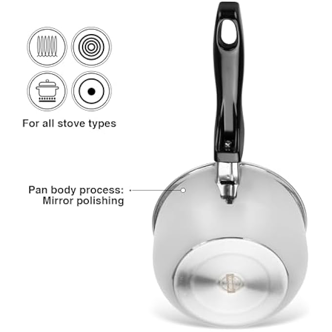 فيسمان قدر صلصة 095L مزدوج الجدار من الفولاذ المقاوم للصدأ، قدر صلصة باين ماري 16 سم، مصقول مثل المرآة، قاعدة حثية من الفولاذ المقاوم للصدأ 1810 304، مناسب لجميع مواقد الطهي، مقبض من الباكليت - Image 3