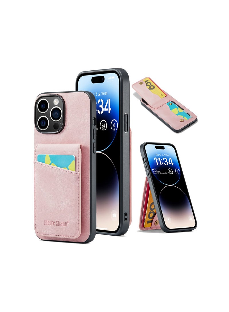 15 Pro Max Artificial Leather Case Pink【Multifunctional Card Position】【Study Kickstand】Camera&Screen Protection, Anti-Theft, Artificial Leather Case for iPhone 15 Pro Max 6.7inch Pink  - Image 1