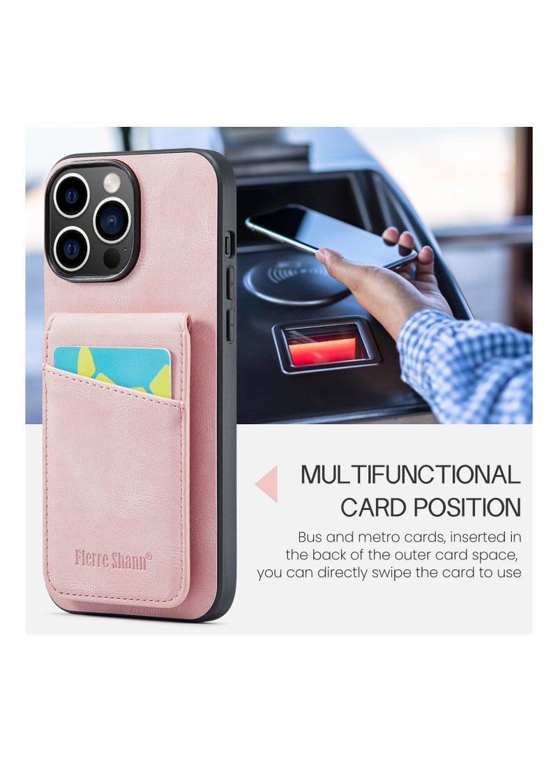 15 Pro Max Artificial Leather Case Pink【Multifunctional Card Position】【Study Kickstand】Camera&Screen Protection, Anti-Theft, Artificial Leather Case for iPhone 15 Pro Max 6.7inch Pink  - Image 3